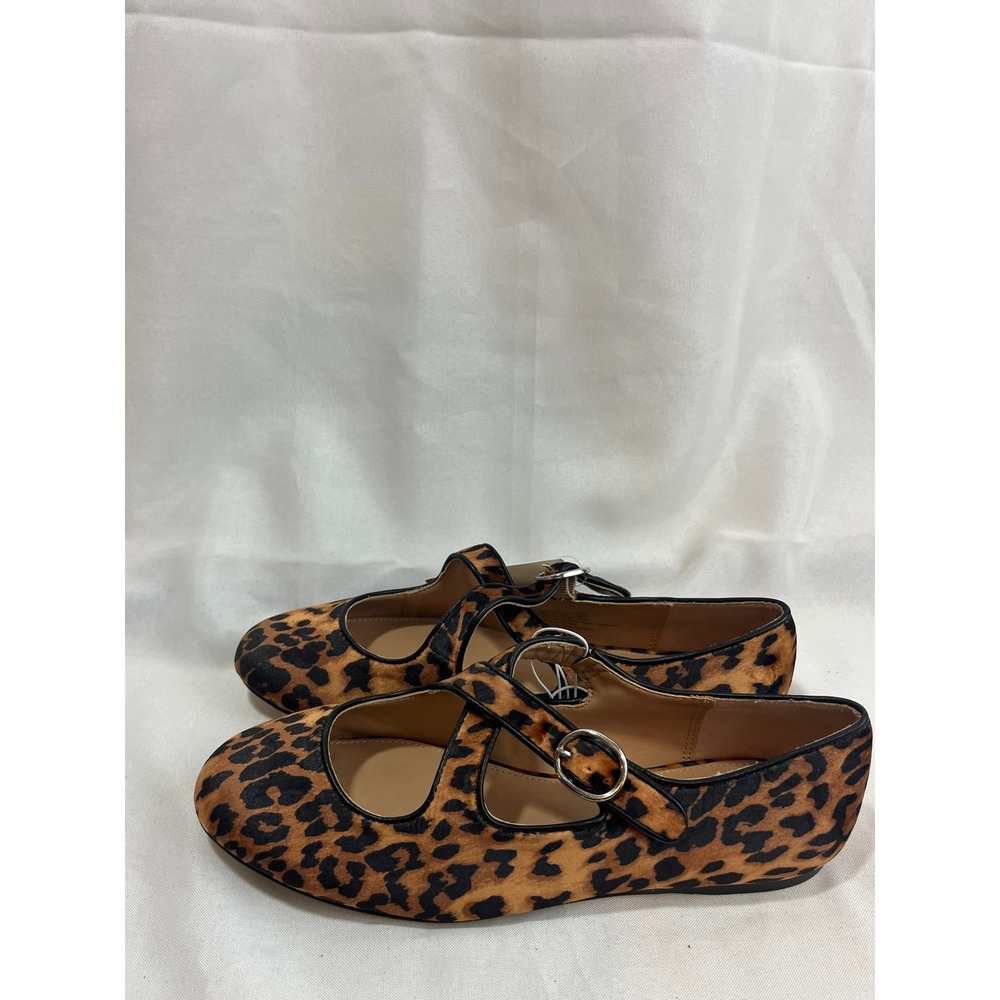 A New Day Leopard Print Mary Jane Flats Crisscross Strap Shoes Brown Size 8